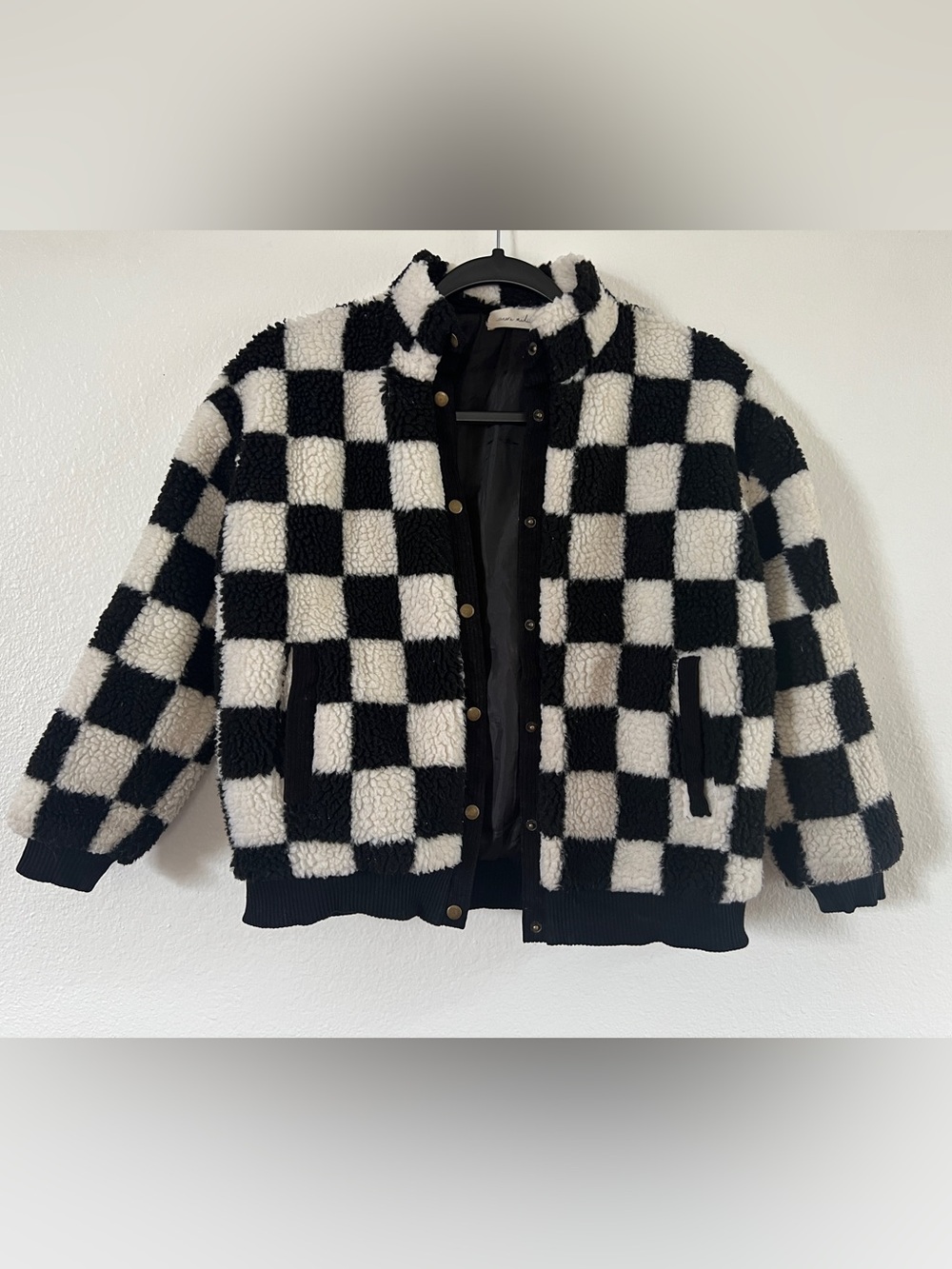 Nora Madison Checkerboard Sherpa Jacket - Black & White